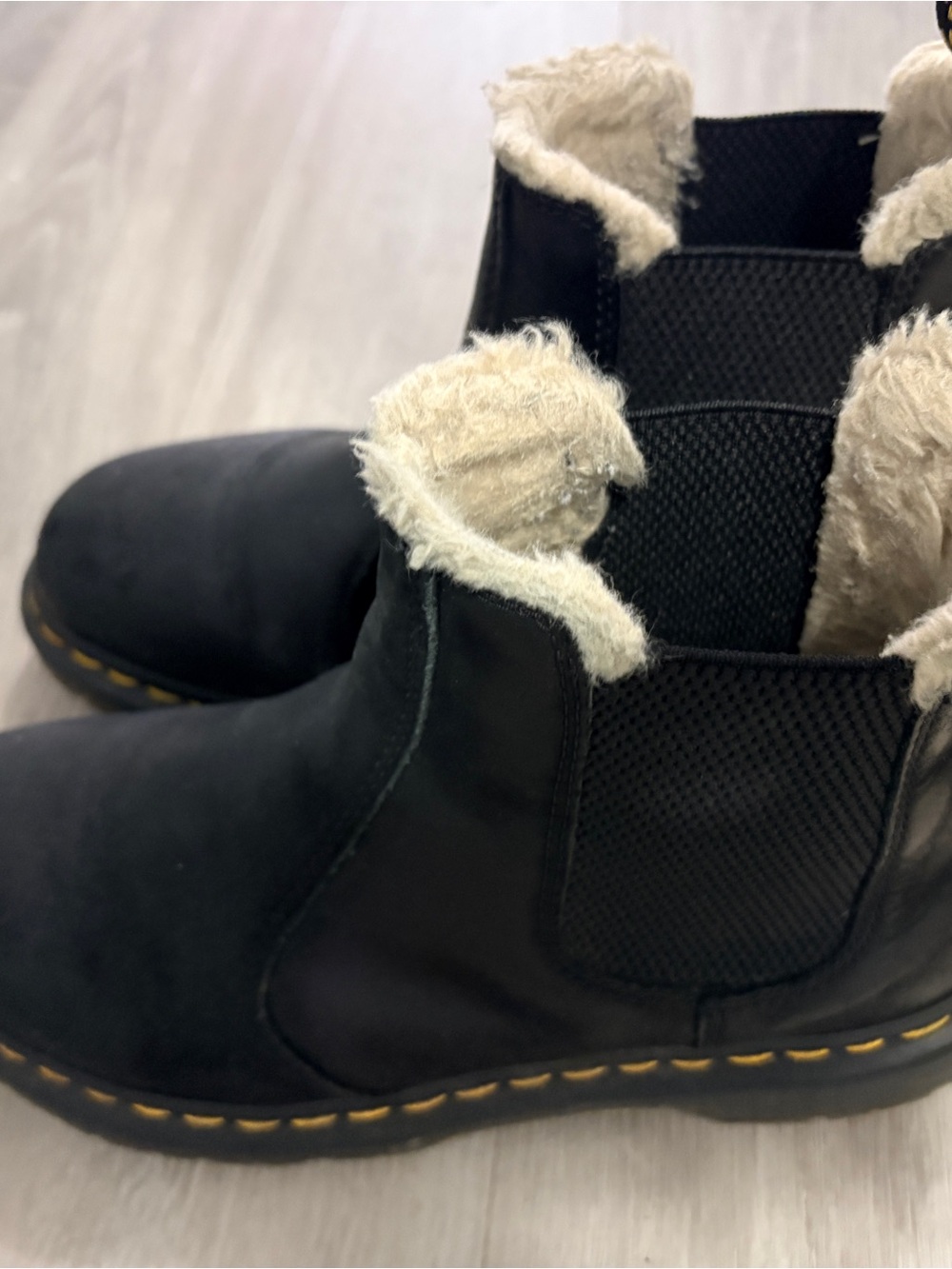 Dr. Martens Black Chelsea Boots with Cream Faux-Fur Lining